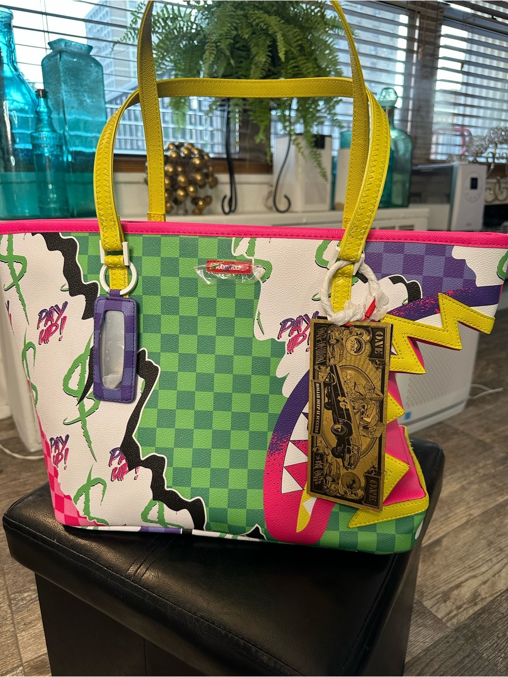 Sprayground Limited Edition Shark Mouth Tote Bag Neon Pink Green Purple NWT